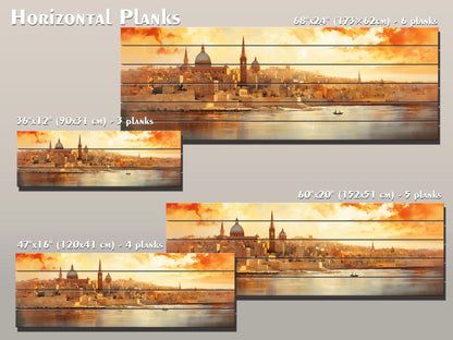 Rustic Valletta Wood Art – Valletta Skyline Wall Art | Natural Wood Wall Hanging