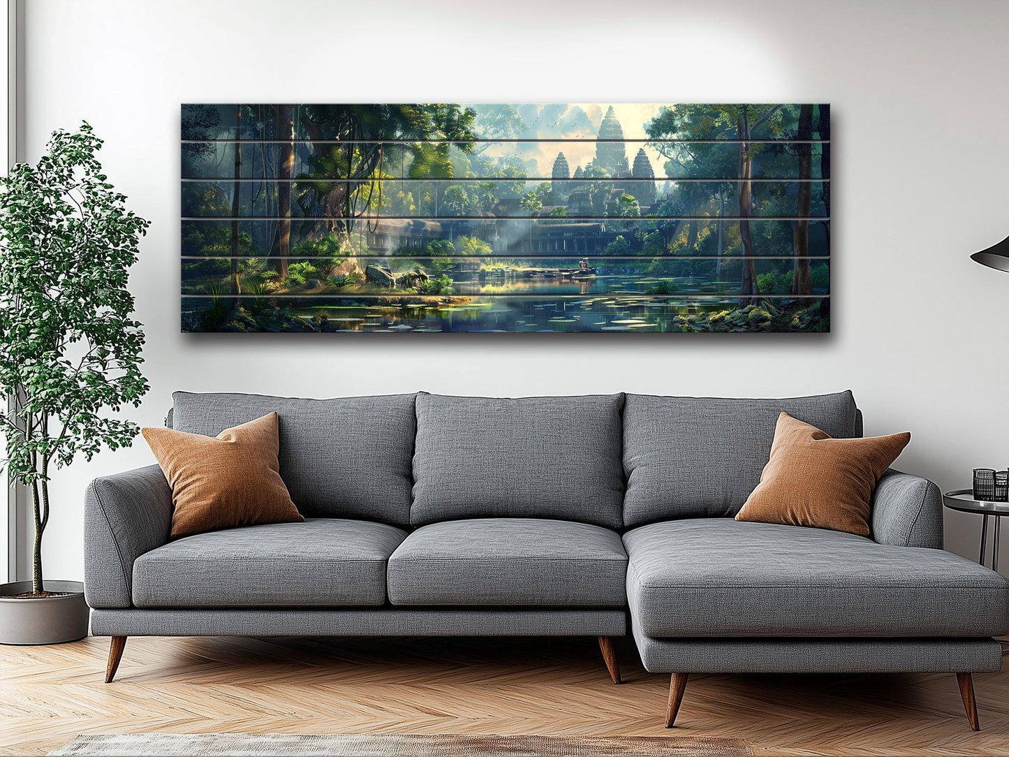 Angkor Wat Wall Art – Rustic Wooden Wall Decor | Abstract Temple Wood Print