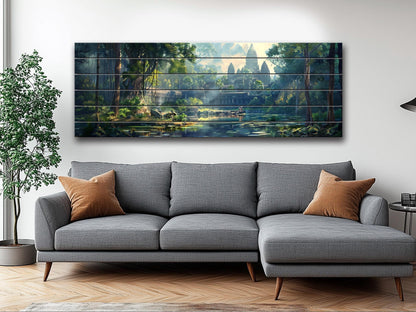 Angkor Wat Wall Art – Rustic Wooden Wall Decor | Abstract Temple Wood Print
