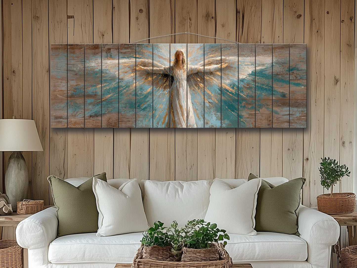 Angel Wood Wall Art – Rustic Christian Art | Handcrafted Wooden Angel Decor Print on Wood