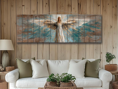 Angel Wood Wall Art – Rustic Christian Art | Handcrafted Wooden Angel Decor Print on Wood