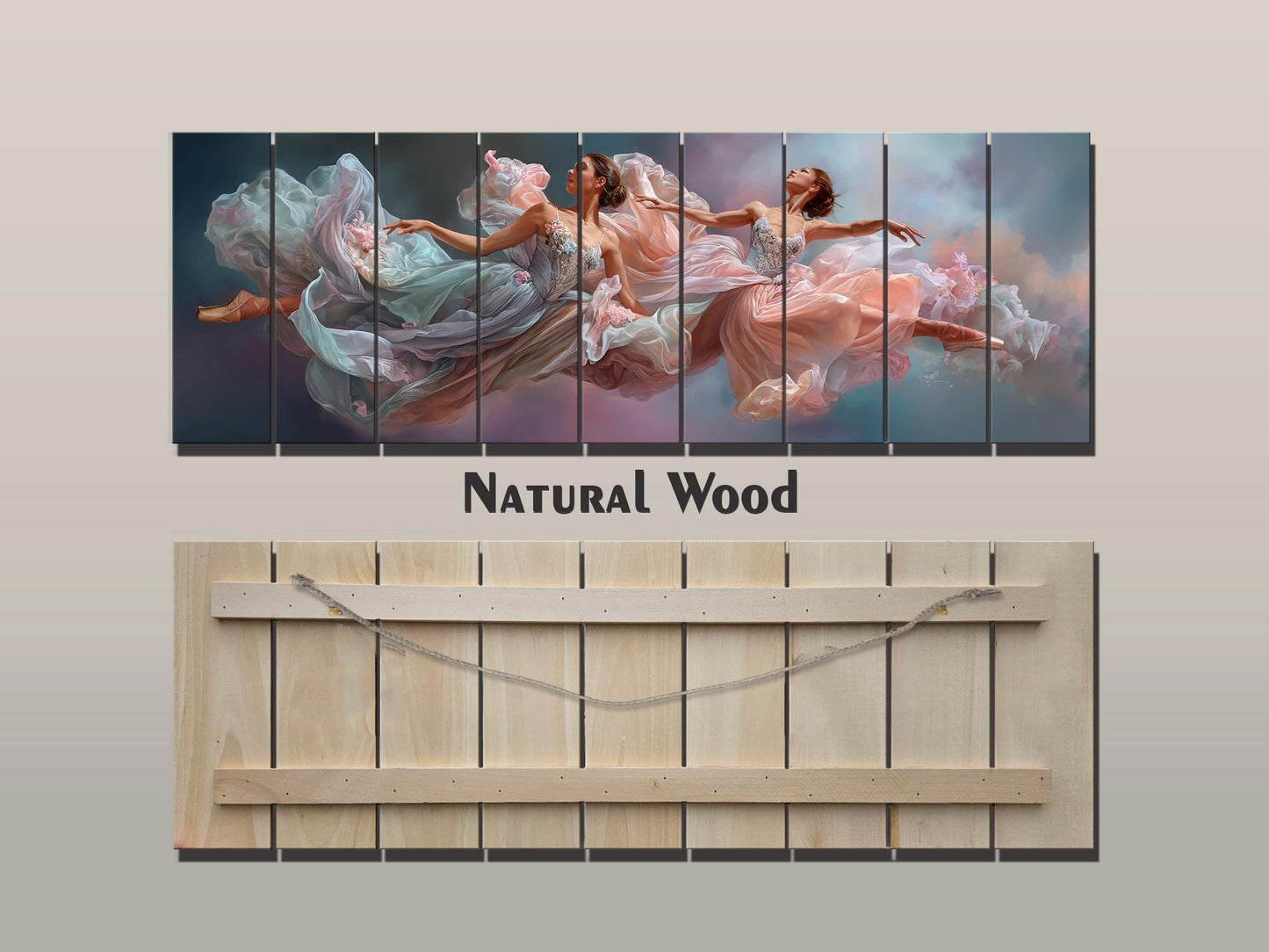 Abstract Ballerinas Print on Wood, Rustic Dreamy Ballet Wall Art