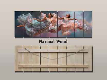 Abstract Ballerinas Print on Wood, Rustic Dreamy Ballet Wall Art