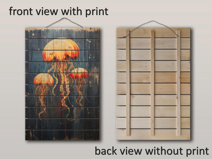 Jellyfish Wall Art – Rustic Wood Decor | Unique Natural Wood Print