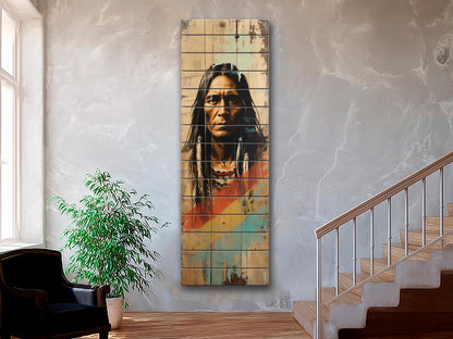 Native American Art Print – Tribal Wall Decor on Natural Wood Plank