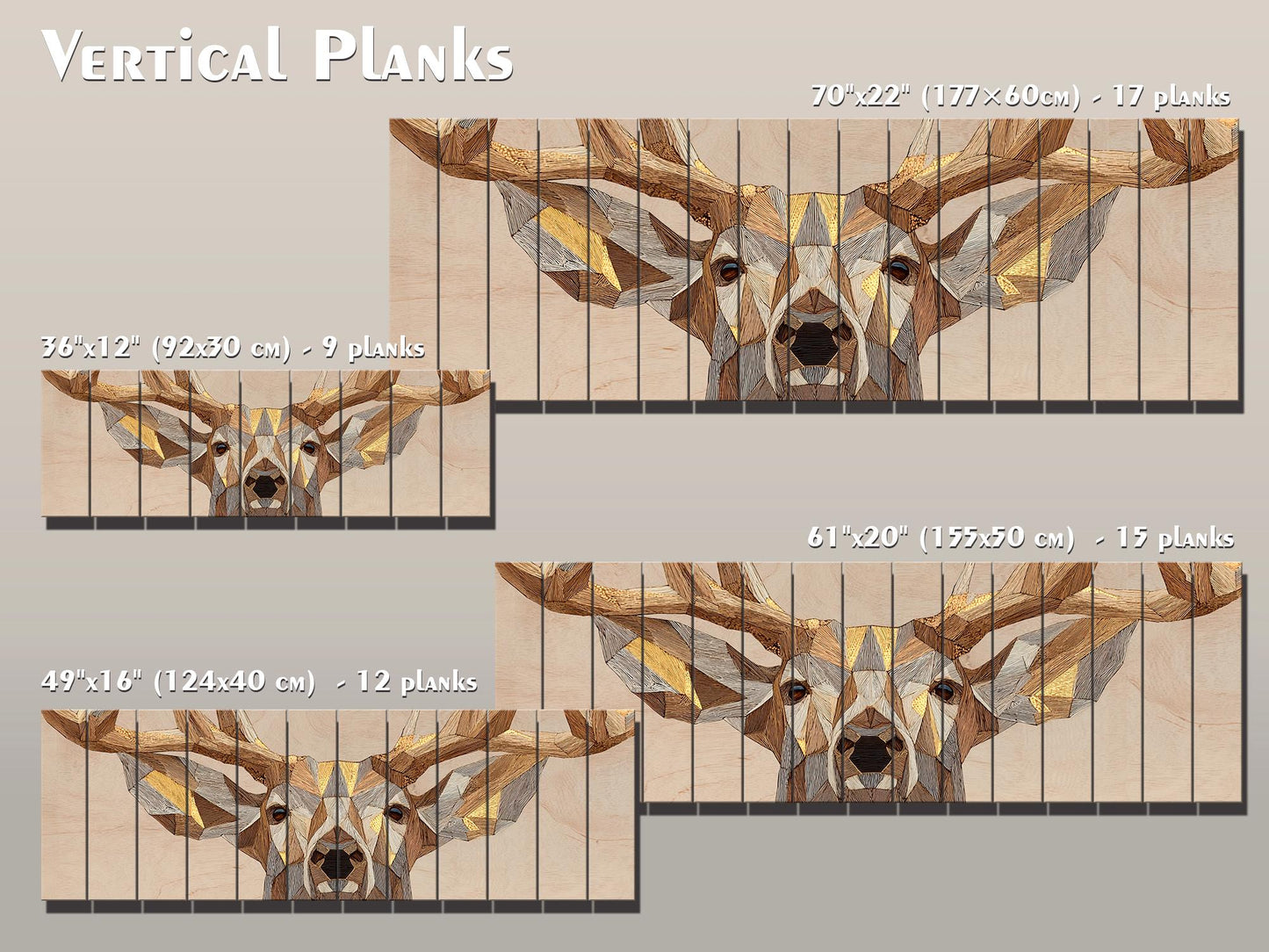 Deer Print Wood | Geometric Deer Art with Gold Accent - Rustic Modern Cabin Decor
