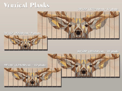 Deer Print Wood | Geometric Deer Art with Gold Accent - Rustic Modern Cabin Decor