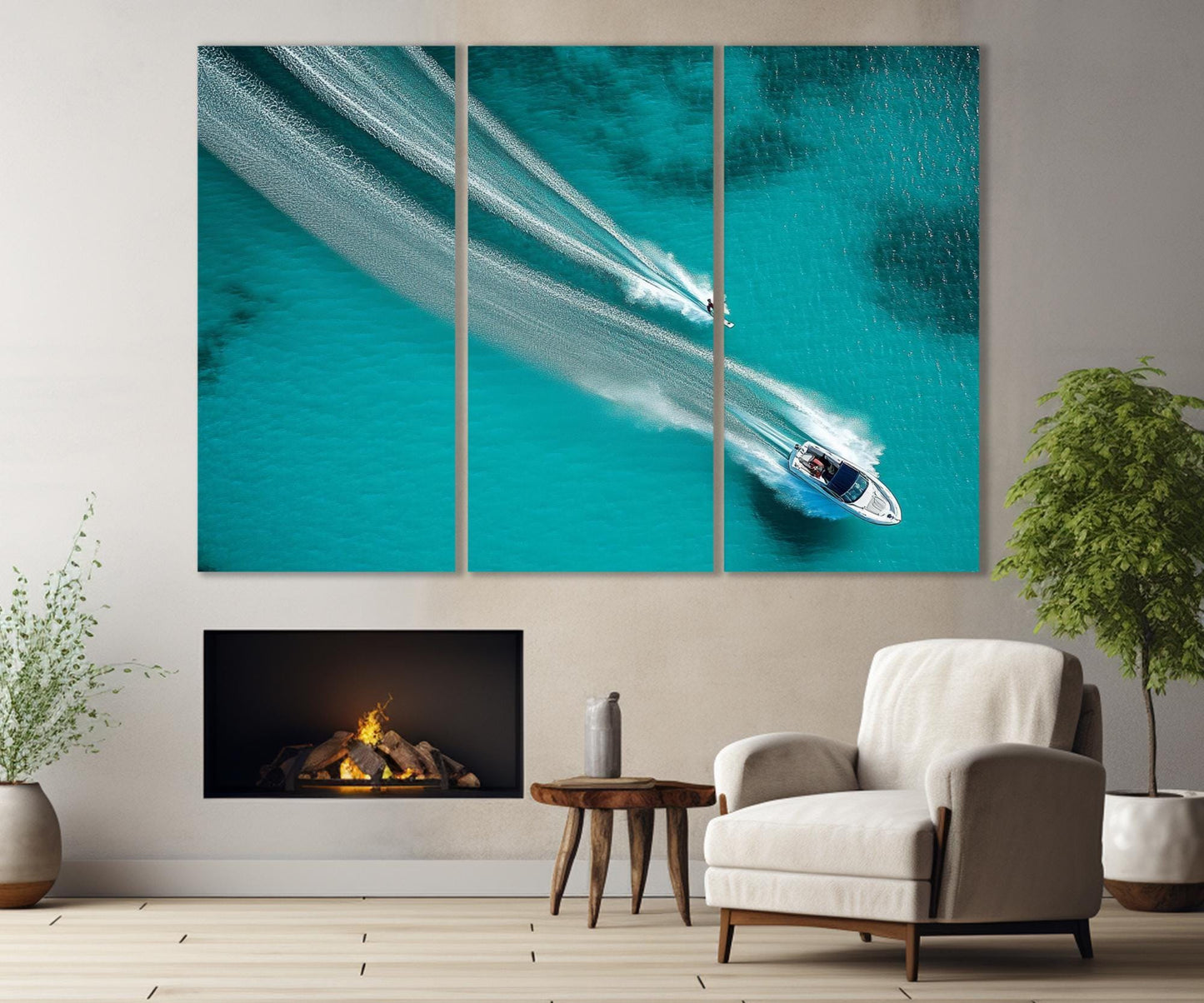 Aerial Motor Boat Canvas – Water Skiing Wall Art | Framed Canvas Print, Ready to Hang