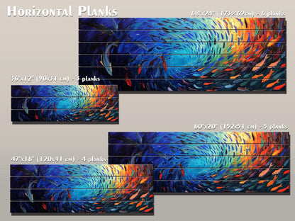 Fishing Wall Art – Colorful School Of Fish Wooden Wall Decor On Natural Wood Print