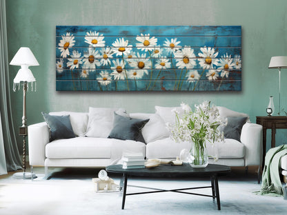 Rustic Daisy Flowers Printed on Natural Wood – Floral Wall Art