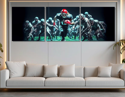 Football with Zombie Abstract Canvas Print, Football Wall Art, Framed and Ready to Hang