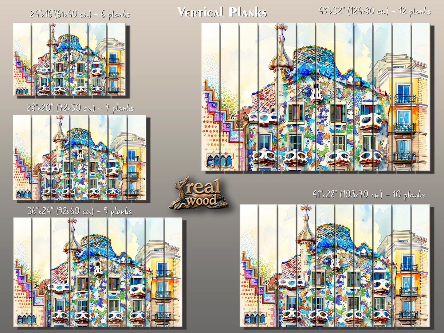 Casa Batlló In Barcelona by Antoni Gaudí Painting Printed on Natural Wood, Barcelona Wall Art, Casa Dels Ossos Print, Wood Wall Art