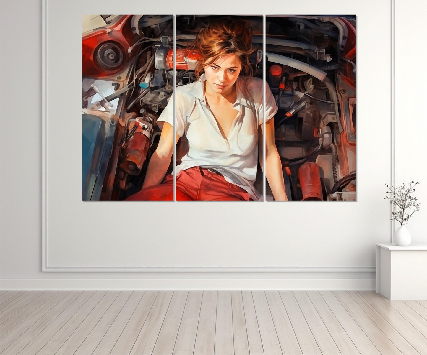 Mechanic Woman Canvas Print - Retro Mechanic Painting | Framed Gallery Wrapped Wall Art