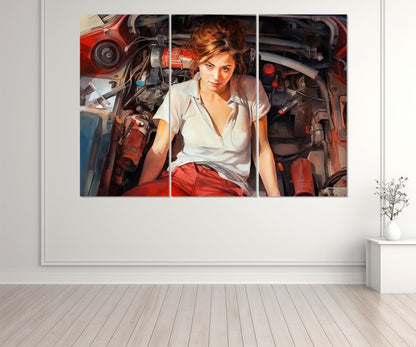 Mechanic Woman Canvas Print - Retro Mechanic Painting | Framed Gallery Wrapped Wall Art