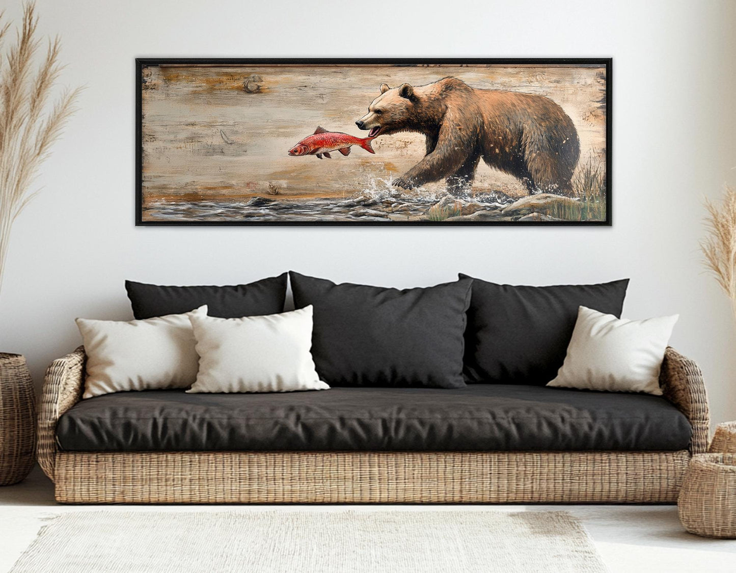 Grizzly Bear Canvas Print – Rustic Bear Painting | Fishing Lodge Decor, Ready to Hang