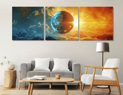 Abstract Day Night Canvas - High Quality Cotton Canvas Print | Moon Sun Wall Art