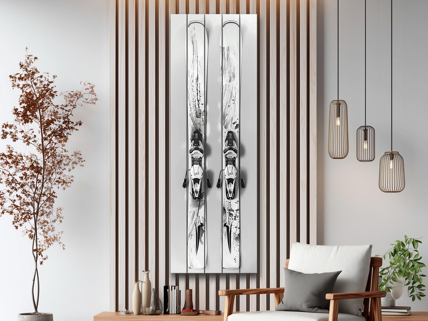 Minimalist Ski Print on Wood, Modern Skiing Wall Decor
