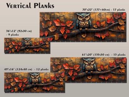 Owl Wood Wall Art – Rustic Autumn Wood Plank Painting with Glowing Fall Leaves