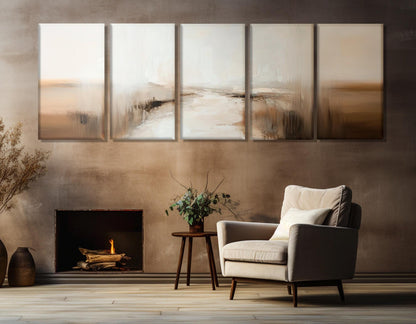 Neutral Tones Abstract River Canvas Print, Soft Colors, Framed and Ready to Hang