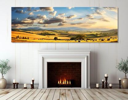 Field with Haystacks Canvas | Rustic Farm Wall Art - Framed & Ready to Hang