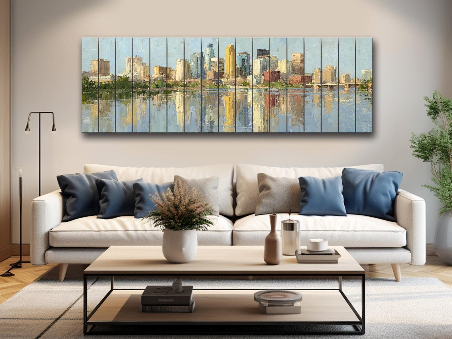 Minneapolis Skyline Wood Print – Rustic Wall Art | Panoramic Cityscape On Distressed Wood