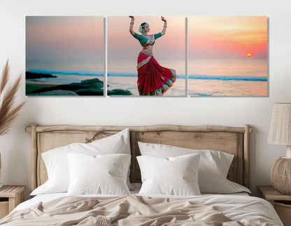 Indian Odissi Dance Canvas – Vibrant Cotton Canvas Print | Framed Beach Sunset Art