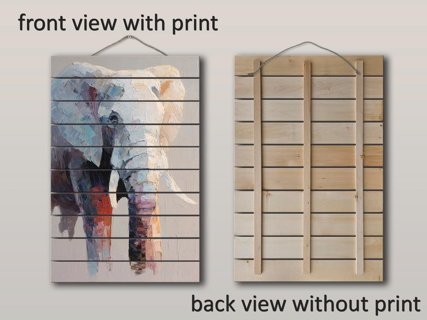 Elephant Wood Art – Minimalist Natural Wood Print | Rustic Farmhouse Wall Decor