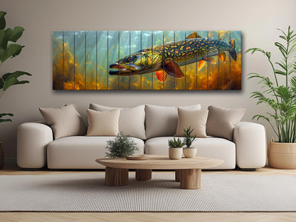 Northern Pike Wall Art – Rustic Fishing Wall Decor on Natural Wood Planks