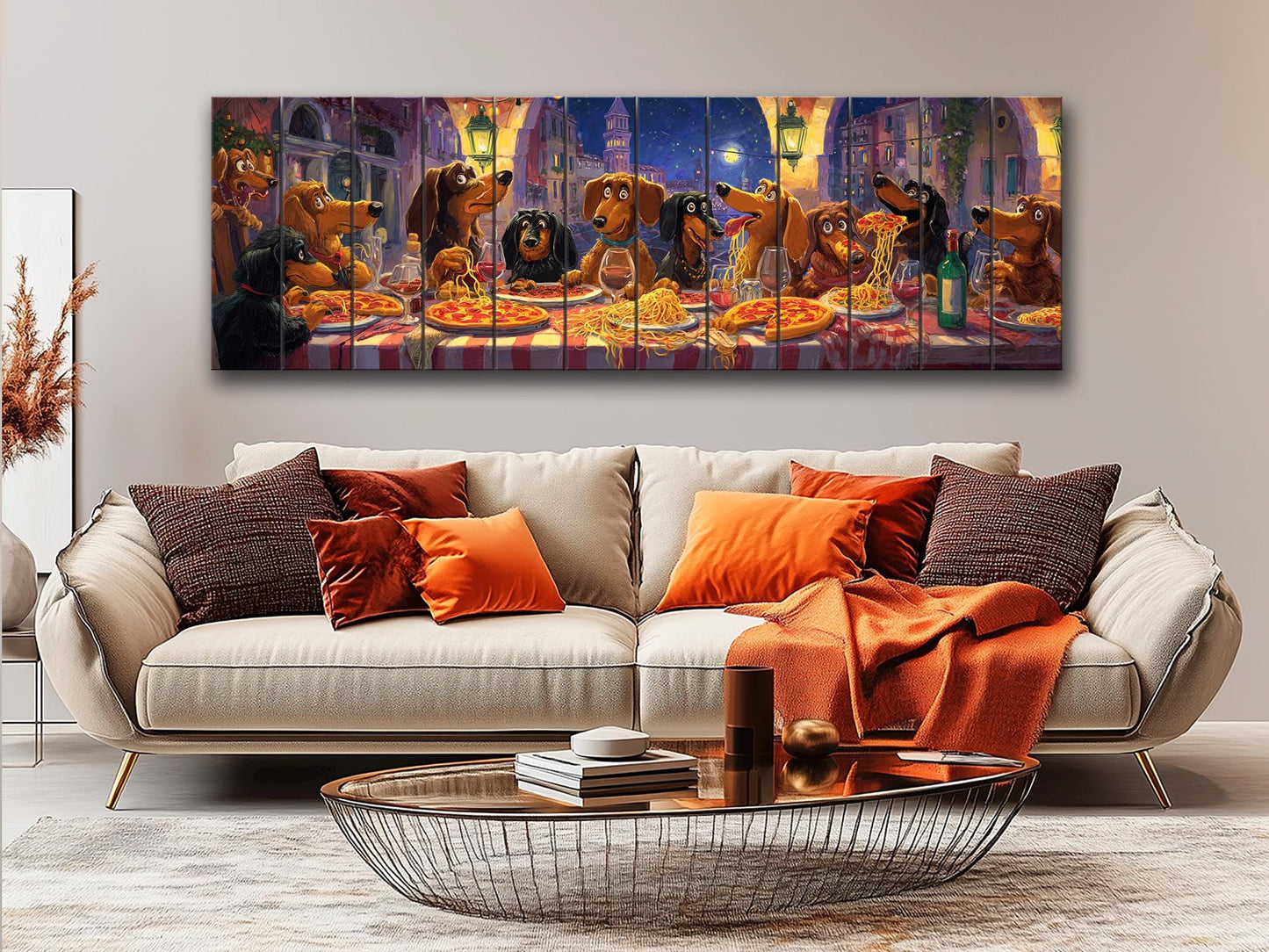 Dachshund Pizza Art – Rustic Wood Wall Art With Playful Dog Party Painting