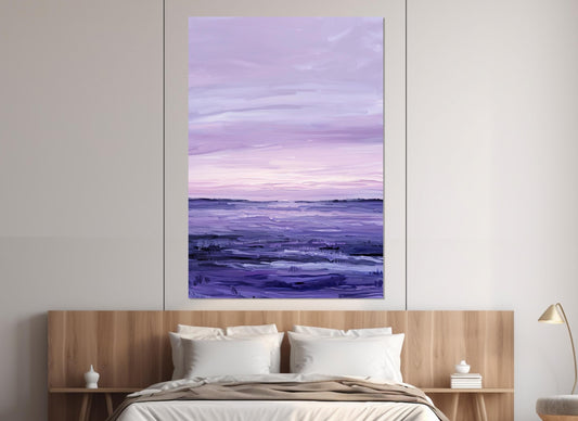 Abstract Horizon Canvas – Minimalist Purple Tones Framed Wall Art Ready to Hang