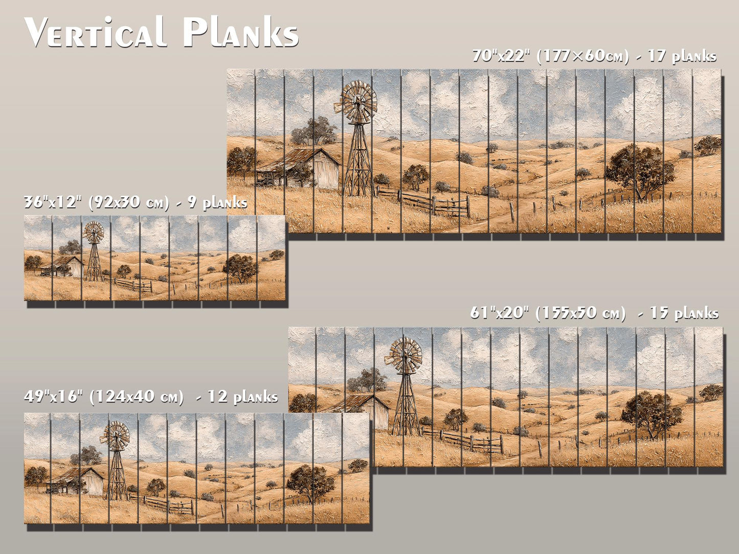 Rustic Farmhouse Wall Art - Wooden Windmill Panoramic Wood Print Decor