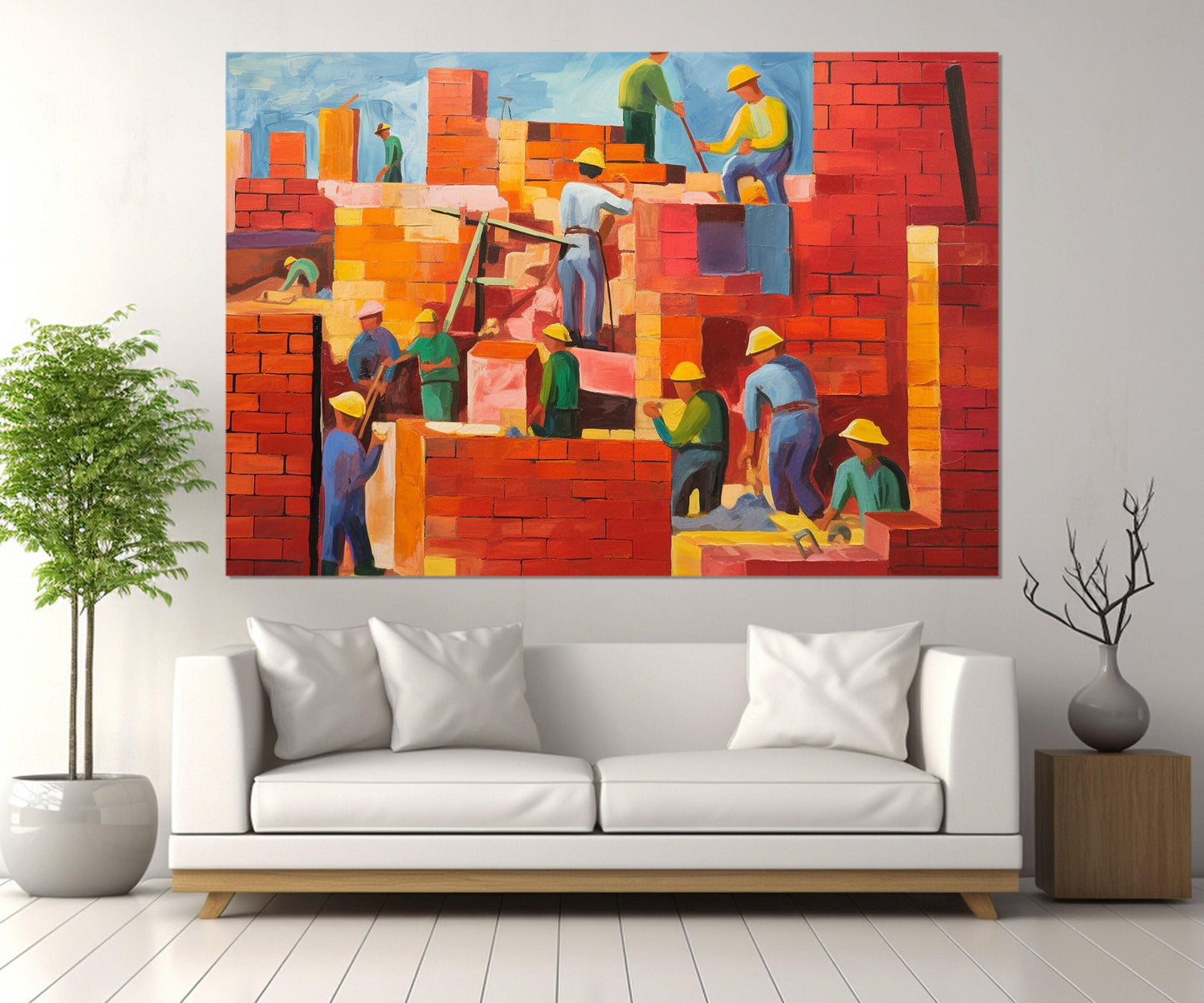 Construction Wall Art – Abstract Building Painting | Framed Canvas Ready to Hang