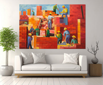 Construction Wall Art – Abstract Building Painting | Framed Canvas Ready to Hang
