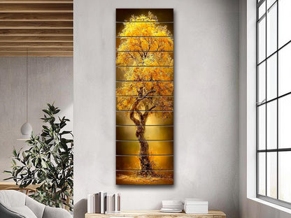 Golden Tree Print on Wood –  Tree with Golden Leaves, Modern Rustic Wall Decor