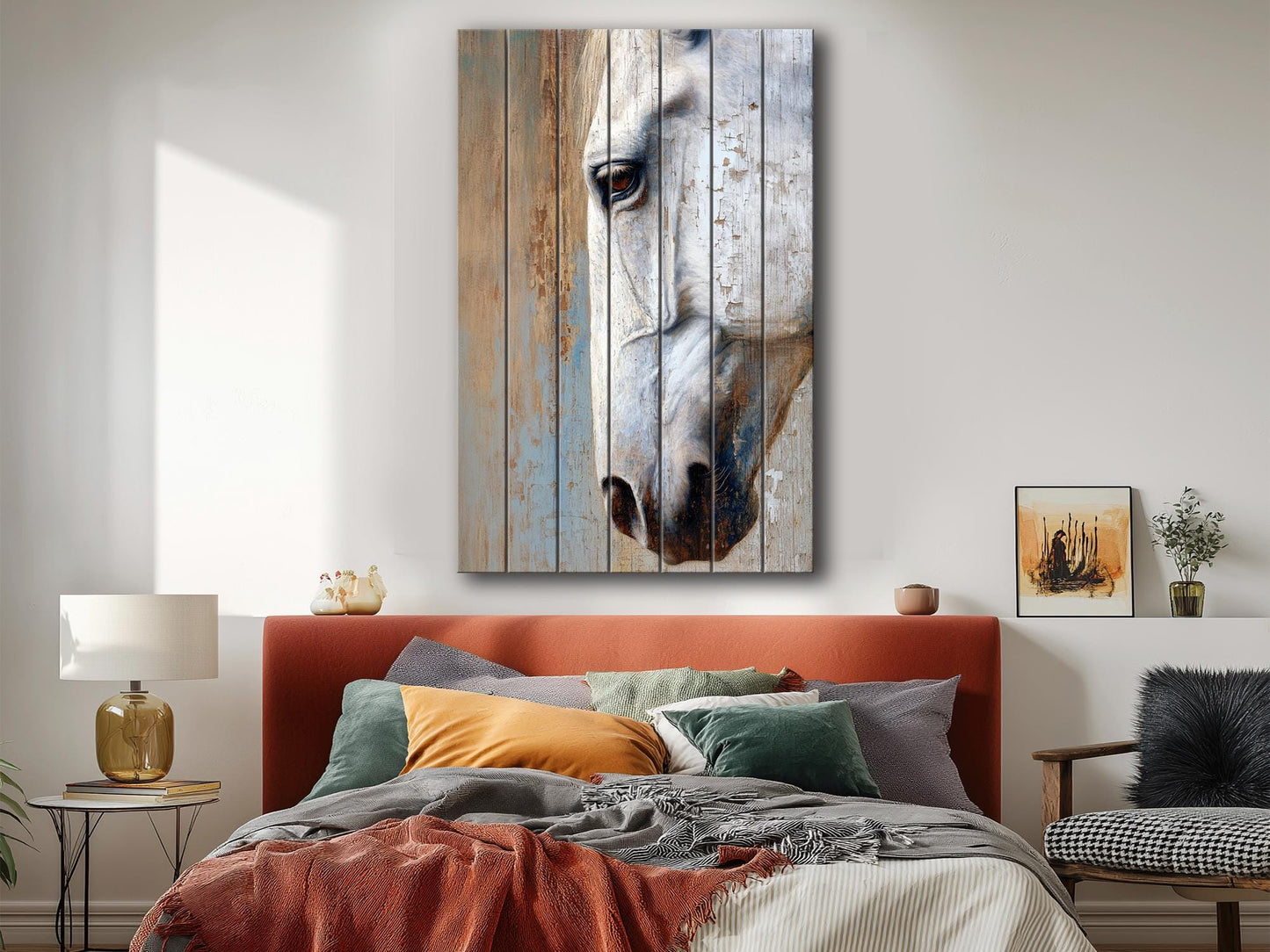 Rustic Horse Wall Art – Natural Wood Horse Print | Cozy Farmhouse Decor