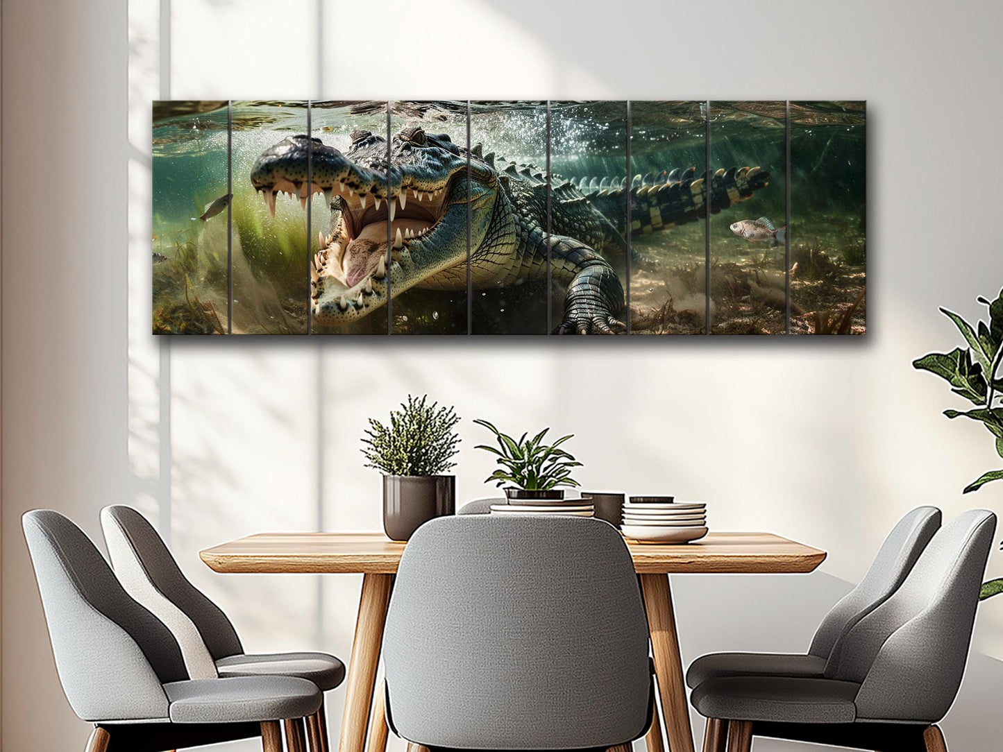 Crocodile Wood Wall Art – Natural Wood Print | Rustic Wooden Wall Decor