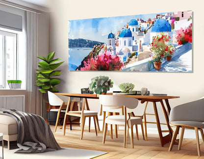 Santorini Canvas Print – Large Framed Cotton Wall Art | Abstract Oia Village Painting