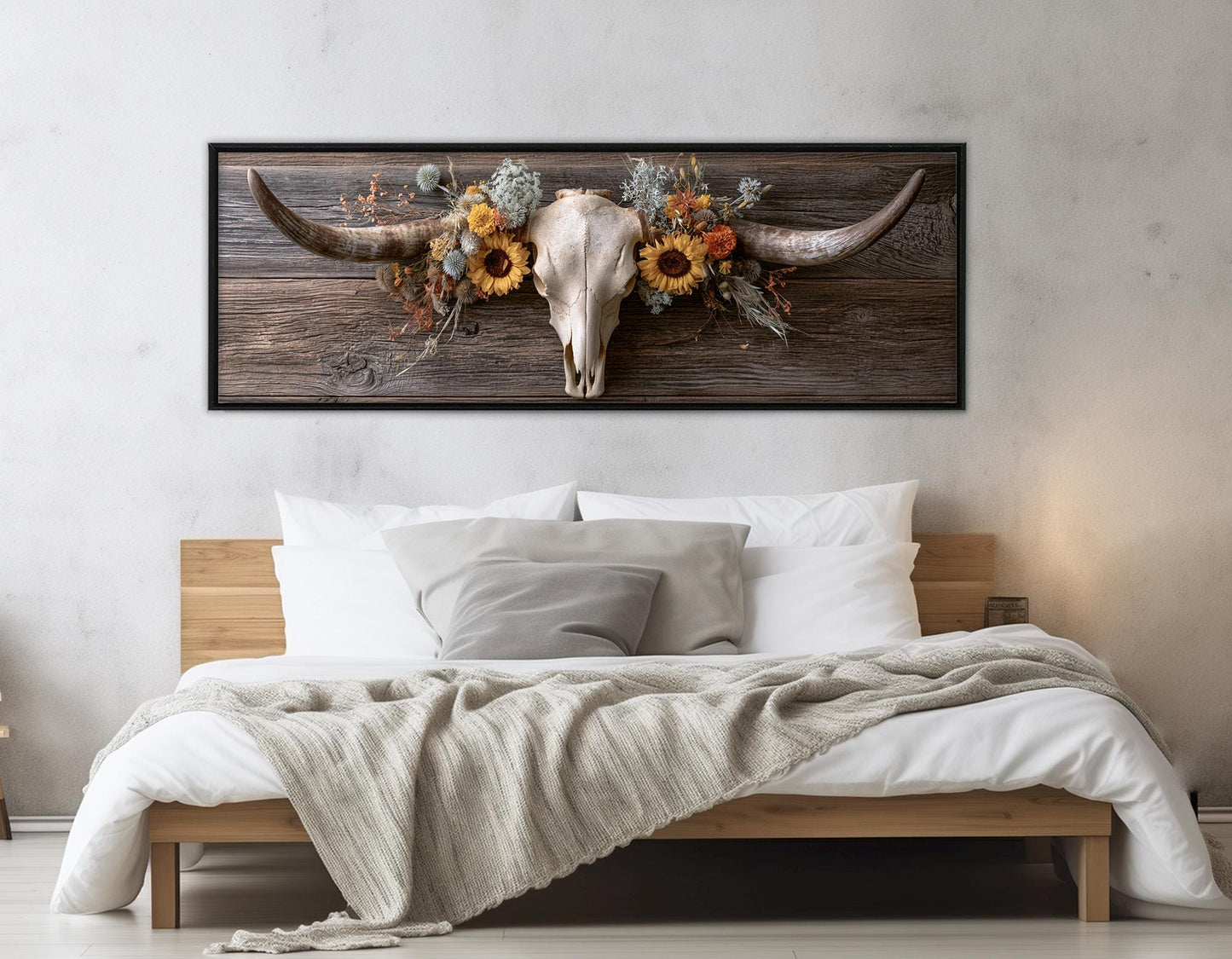 Longhorn Skull Canvas Print, Large Western Wall Decor, Framed and Ready to Hang