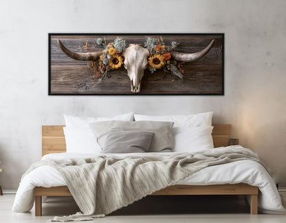Longhorn Skull Canvas Print, Large Western Wall Decor, Framed and Ready to Hang