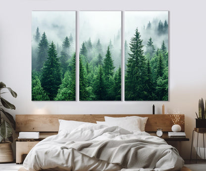 Foggy Forest Canvas Art – Pine Forest Wall Art | Framed Gallery Wrapped Canvas Print