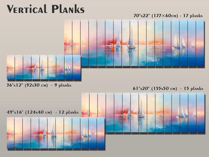 Nautical Wood Wall Art – Abstract Sailboats Painting Printed on Wood, Rustic Coastal Decor