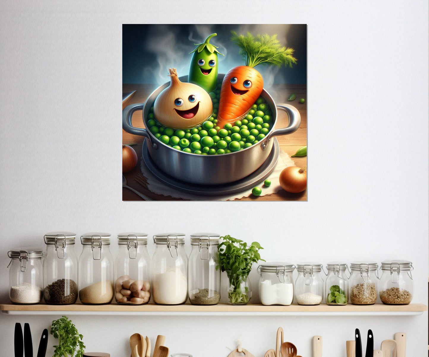 Funny Kitchen Wall Art - Boiled Vegetables Canvas Print | Framed Kitchen Decor Gift