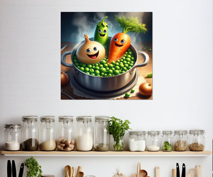Funny Kitchen Wall Art - Boiled Vegetables Canvas Print | Framed Kitchen Decor Gift