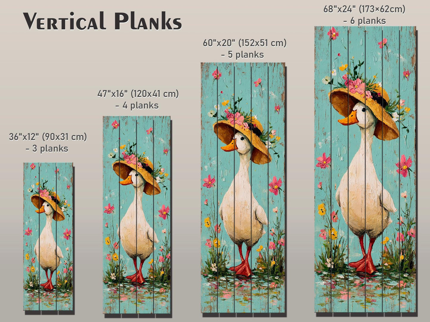 Rustic Wood Wall Art – Country Duck in Hat Printed on Wood – Rustic Spring Wall Art – Farmhouse Animal Decor