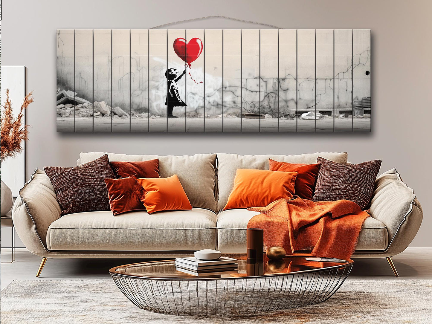 Wood Wall Art – Banksy Style Balloon Girl Poster | Rustic Wood Panel Decor