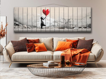 Wood Wall Art – Banksy Style Balloon Girl Poster | Rustic Wood Panel Decor