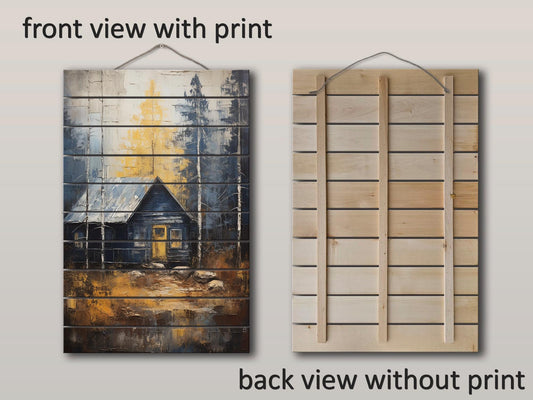 Rustic Cabin Wall Art – Natural Wood Print | Vintage Farmhouse Wall Decor