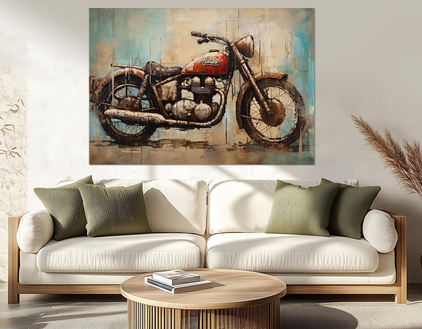 Motorcycle Canvas Print - Rustic Biker Club Decor | Framed, Ready to Hang