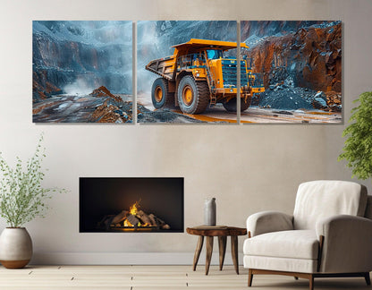 Yellow Dump Truck Canvas - Large Construction Wall Art | Framed Ready to Hang