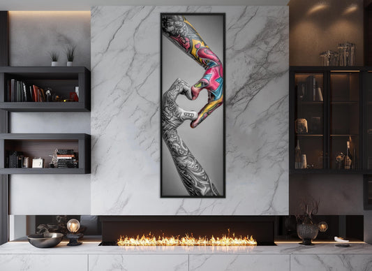 Tattoo Wall Art – Abstract Tattooed Hands Canvas Print | Framed & Ready to Hang